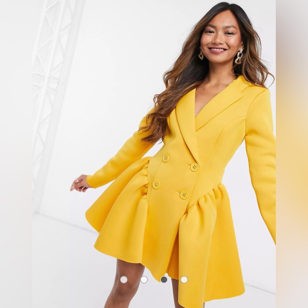 ASOS mini tuxedo dress with ruched side peplum in mustard